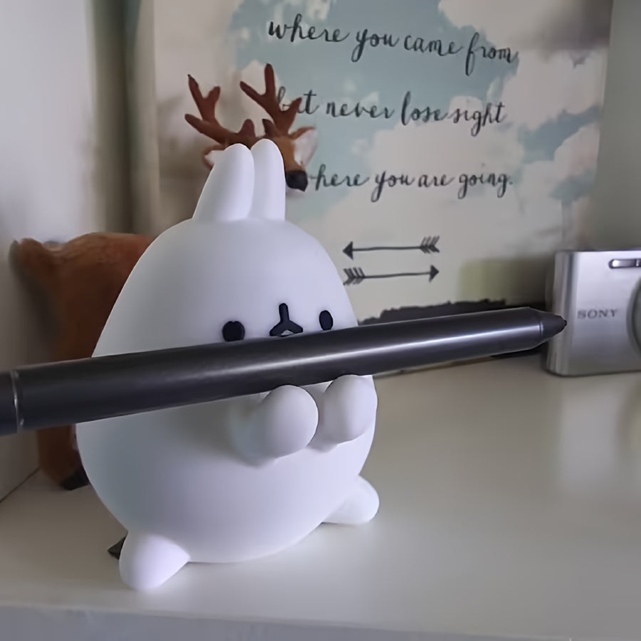 Cute Rabbit-Shaped Pen Holder & Cable Organizer - White Plastic, Novelty Desk Accessory Tudoushop