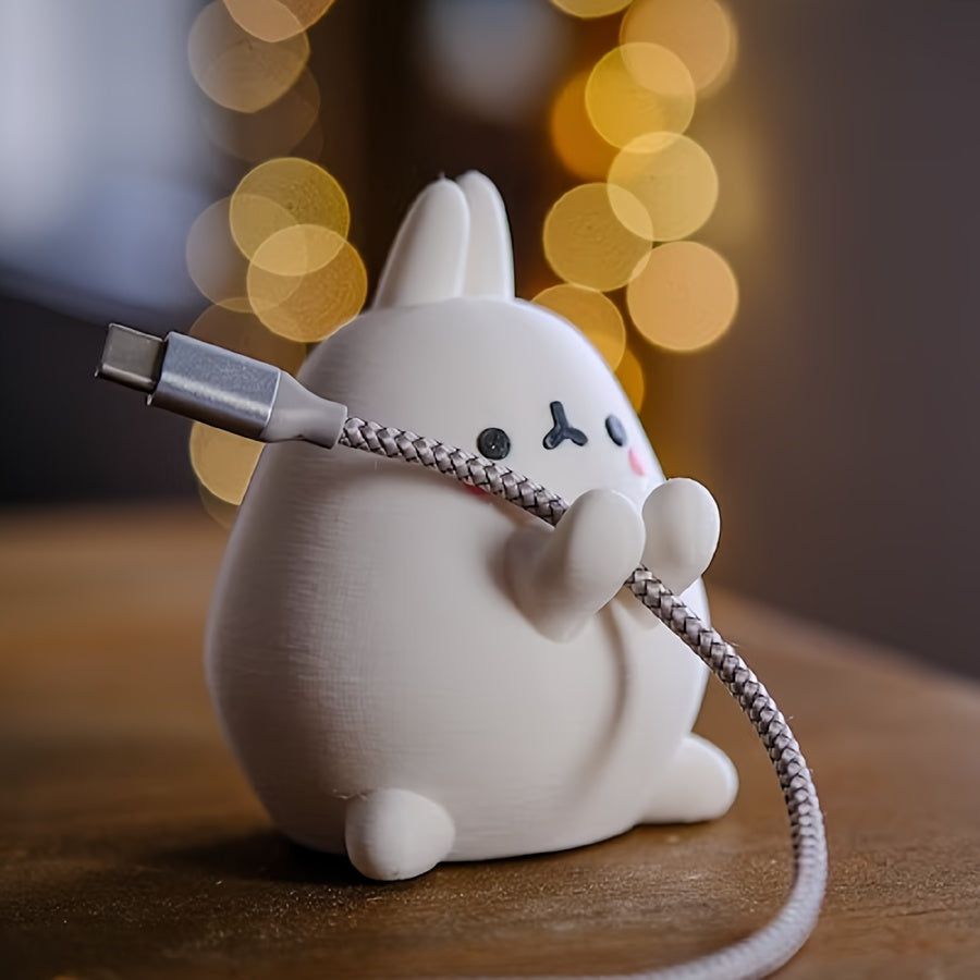 Cute Rabbit-Shaped Pen Holder & Cable Organizer - White Plastic, Novelty Desk Accessory Tudoushop