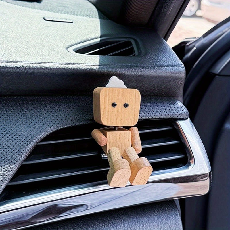 Wooden Car Air Freshener Diffuser - Multifunctional Fun Desk Decor with Shaking Legs, No Battery Needed, Natural Wood Design for Office & Home, Car Interior Accessories, Car Air Freshener, Playful Design, Natural Wood Finish, Without Battery Tudoushop