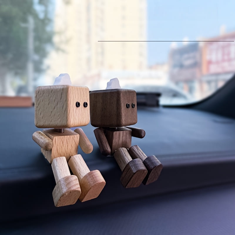 Wooden Car Air Freshener Diffuser - Multifunctional Fun Desk Decor with Shaking Legs, No Battery Needed, Natural Wood Design for Office & Home, Car Interior Accessories, Car Air Freshener, Playful Design, Natural Wood Finish, Without Battery Tudoushop