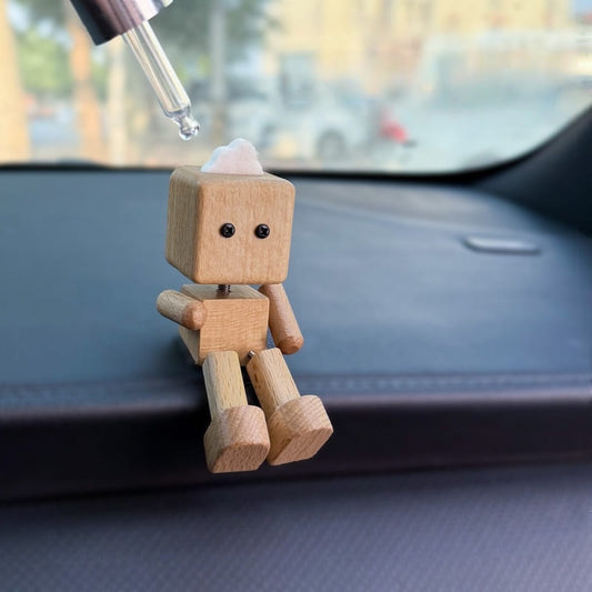 Wooden Car Air Freshener Diffuser - Multifunctional Fun Desk Decor with Shaking Legs, No Battery Needed, Natural Wood Design for Office & Home, Car Interior Accessories, Car Air Freshener, Playful Design, Natural Wood Finish, Without Battery Tudoushop