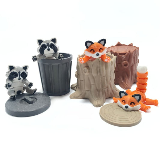 3D Printed Raccoon Trash Can Decor - ABS Polished Cylindrical Spinning Lid Trash Bin with Striped Design, Dual-Purpose Home Office Decor & Holiday Party Gift, Raccoon Decor, Playful Waste Bin, Playful Design, Durable Construction, Detailed Texture Tudoushop