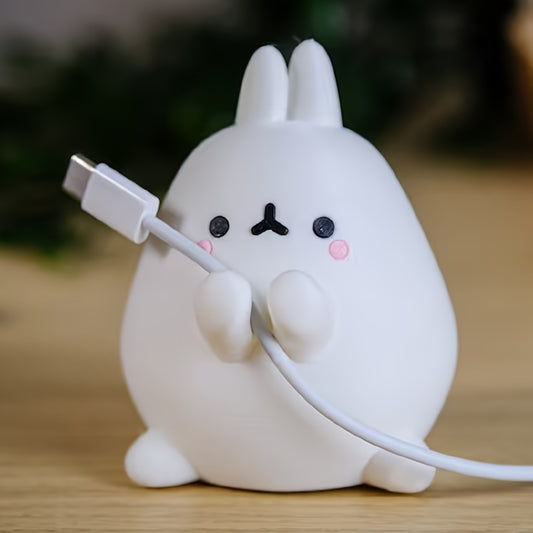 Cute Rabbit-Shaped Pen Holder & Cable Organizer - White Plastic, Novelty Desk Accessory