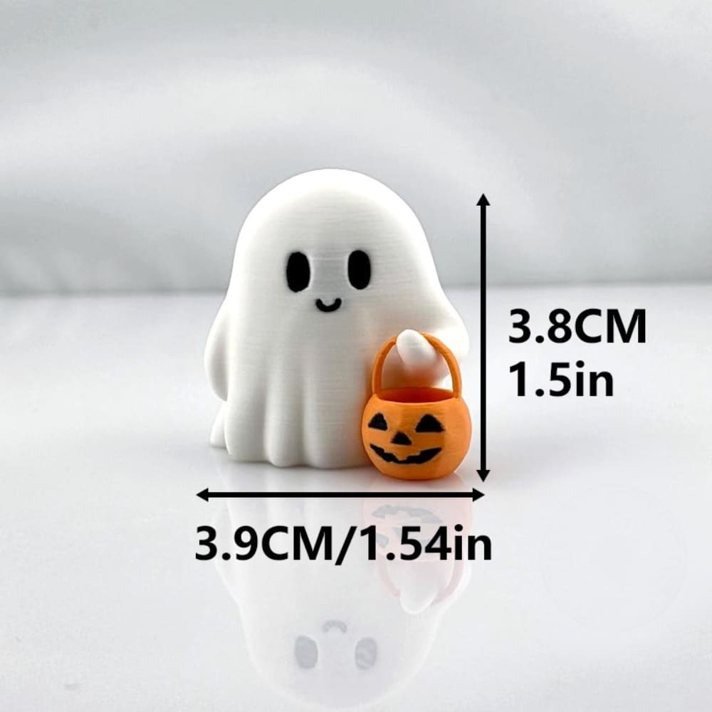 3D-Printed Halloween Little Ghost with Pumpkin Ornament - Cute White Plastic Figurine, No Electricity Needed, Perfect for Home, Office, or Party Decor, Festive Holiday Gift, Halloween Decorations Tudoushop